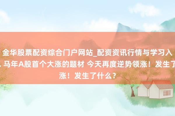 金华股票配资综合门户网站_配资资讯行情与学习入口汇总 马年A股首个大涨的题材 今天再度逆势领涨！发生了什么？